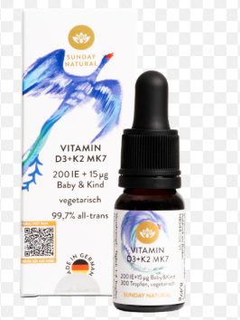 Vitamin D3 + K2 MK7 200IE + 15ug Sunday Natural (Lọ/16.98g)