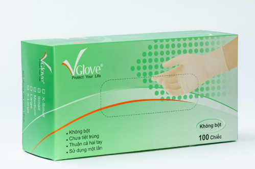Găng tay cao su y tế không bột VGlove size S (H/100c)