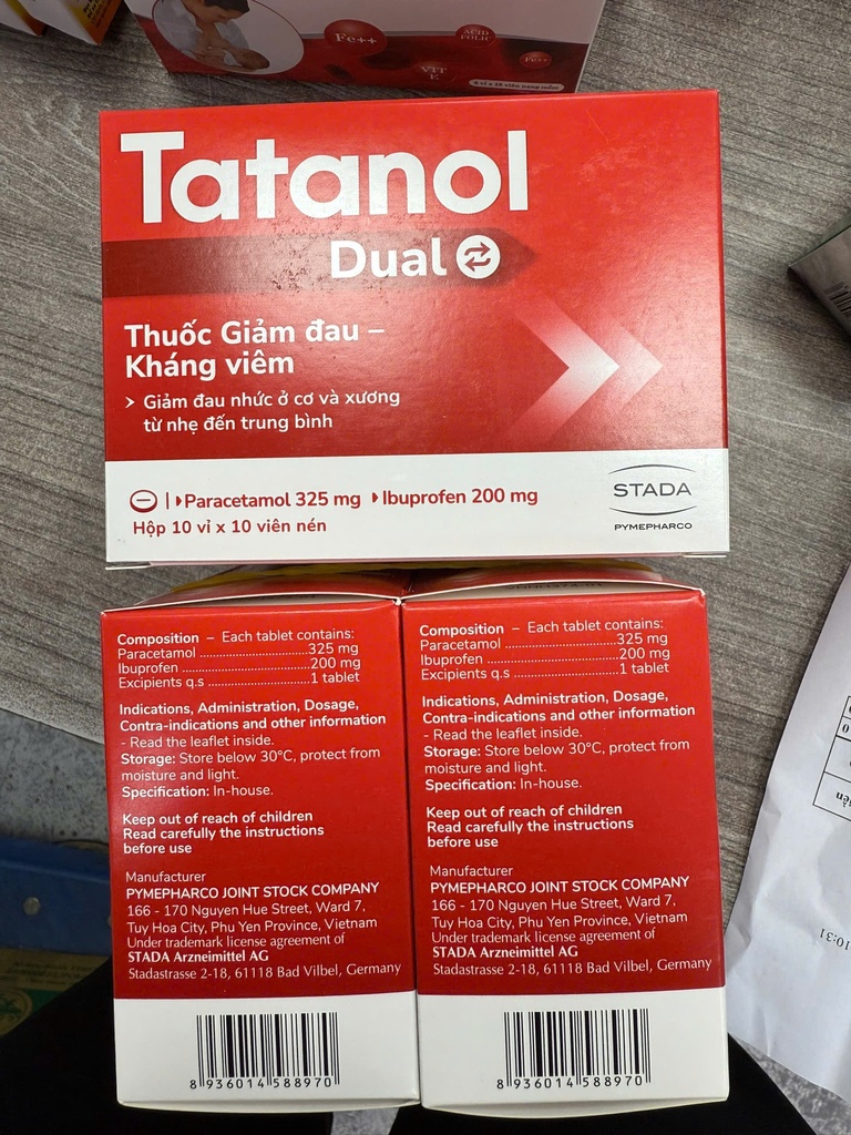 Tatanol Dual giảm đau - kháng viêm Pymepharco (H/100v) thay thế Tatanol nhức mỏi
