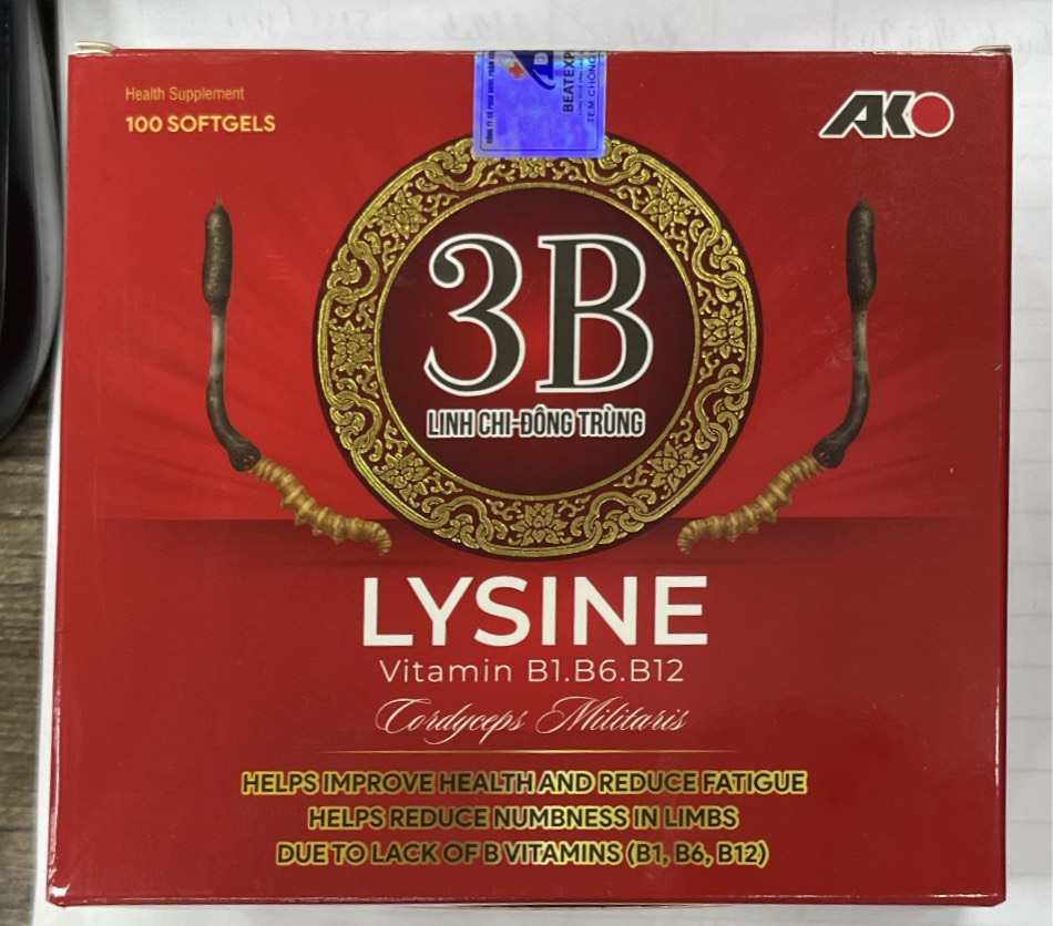3B Linh chi đông trùng Lysine B1.B6.B12 Akopha (H/100v) đỏ