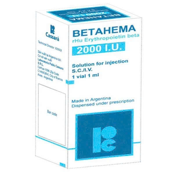 Betahema 2000 IU Erythropoietin beta 2000IU Tiêm Argentina (Lọ/1ml) Date 11/2026