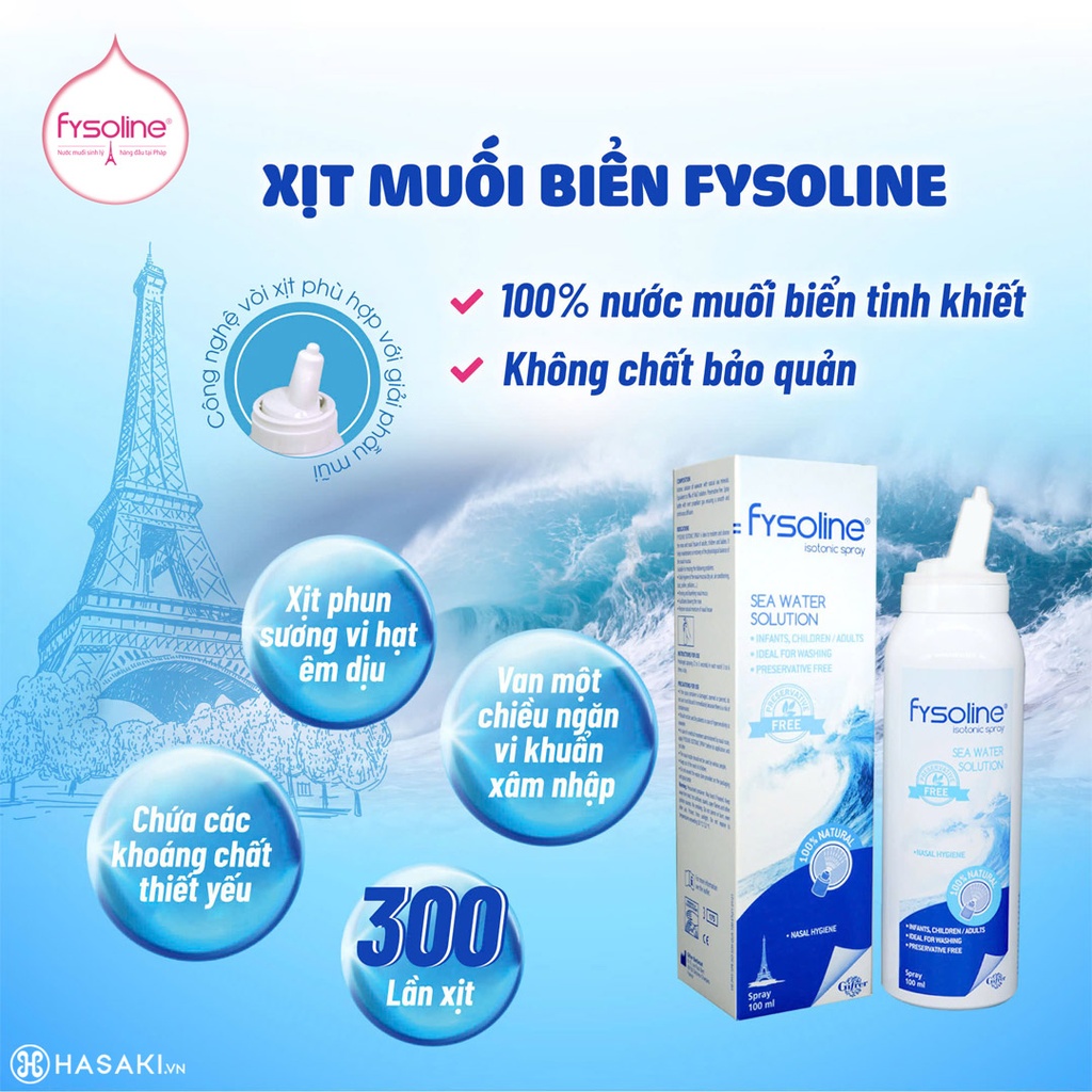 Dung dịch xịt mũi Fysoline Isotonic Seawater Spay Gifrer Chai 100ml date 09/2027