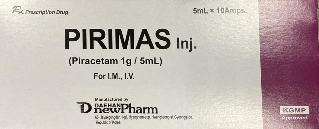  Pirimas Piracetam 1g/5ml Thuốc tiêm Hàn Quốc (H/10o/5ml) Date 02/2027