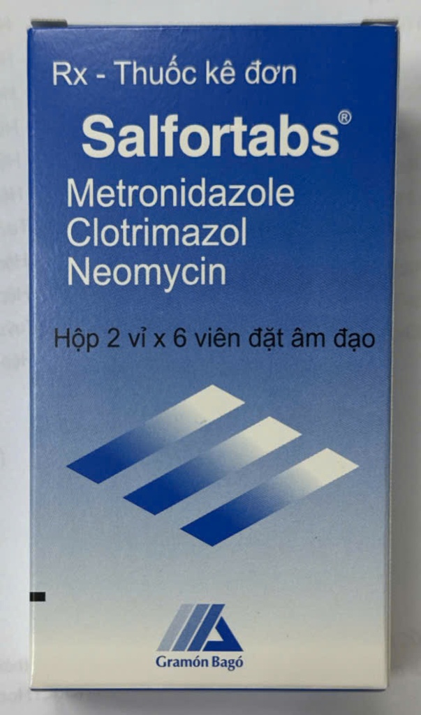 Salfortabs Metronidazole 500mg viên đặt phụ khoa Uruguay (H/12v) (Sadetabs) Date 08/2027