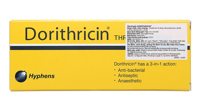 Dorithricin ngậm không đường Đức (H/20v) date 05/2027