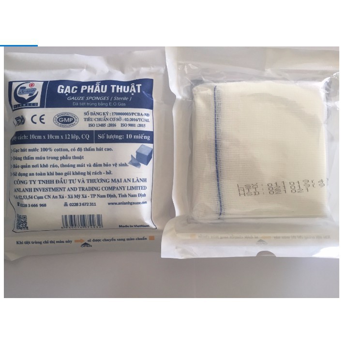 Gạc Phẫu Thuật 10cm x 10cm x 12 lớp An Lành (Bịch/10gói) 