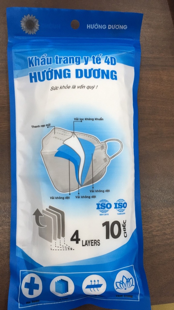 [T08704] Khẩu trang y tế 4D Hướng dương 4 lớp đen (túi/10c) DATE 01/27