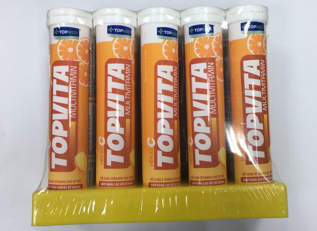 [T08823] Topvita Multivitamin sủi cam Topmed (Cọc/10tuýp/20v) Date 05/2026
