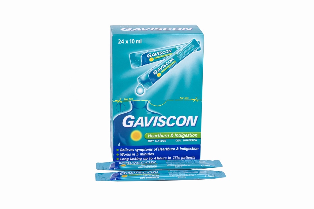 [T00582] Gaviscon Heartburn Indigestion Anh (H/24gói) (Xanh) date 06/2026