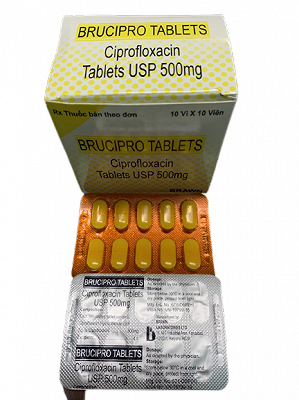 [T01046]  Brucipro Ciprofloxacin 500mg Brawn Ấn Độ (H/100v) Date 06/2027