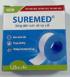 [T02731] Băng Dính Cuộn Vải Lụa Suremed 1.25cm x 4cm Tana (H/12cuộn)