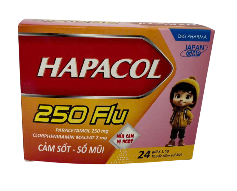 Hapacol 250mg Flu DHG Hậu Giang (H/24gói/1.5g)