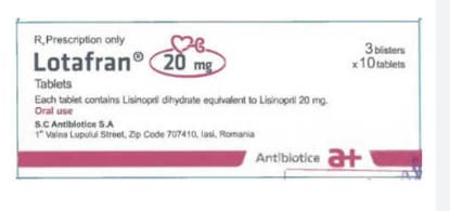 Lotafran Lisinopril 20mg Rumani (H/30v) Date 05/2027