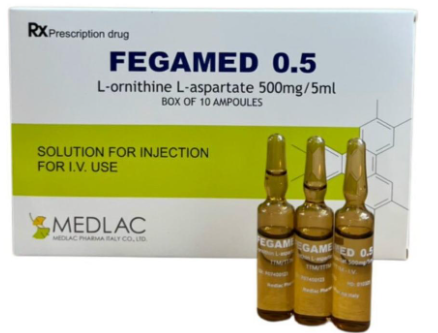 Fegamed 0.5 L- Ornithin L- Aspartat 500mg/5ml tiêm Medlac (H/10o)