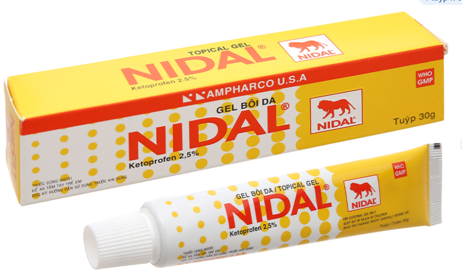 Gel bôi Nidal Ketoprofen 2.5% giảm đau Ampharco U.S.A (Tuýp/30g)