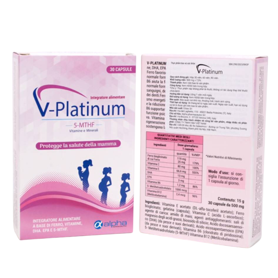 Viên uống hỗ trợ sức khỏe sinh sản nữ V-Platinum 5-MTHF (Hộp/30v)