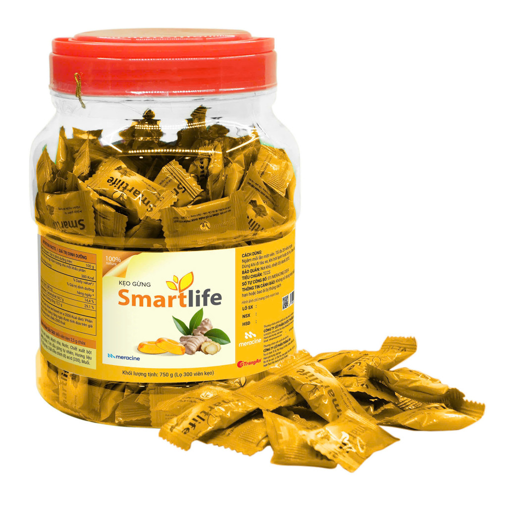 Smartlife kẹo ngậm ho vị gừng Meracine (Lọ/300v) Date 12/2026