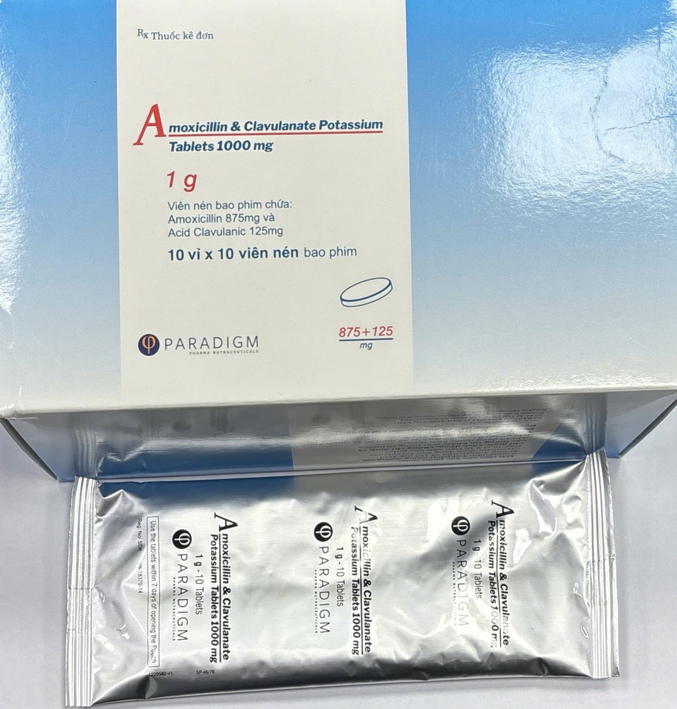 Fleming  Amoxicillin & Clavulanate Potassium Tavlets 1000mg PARADIGM (H/100v) Amoxicillin 875mg+ Acid Clavulanic 125mg  Date 07/2027