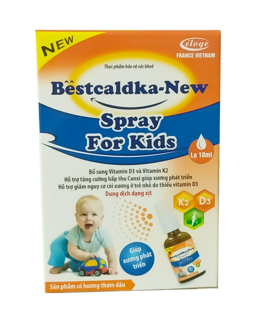 Xịt Bestcaldka-New Sray For Kids Vitamin D3 K2 lọ 10ml hương dâu date 04/2027