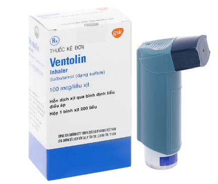 Ventolin Inhaler Salbutamol 100mgc/liều xịt GSK Tây Ban Nha (Hộp/200 liều) Date 07/2027