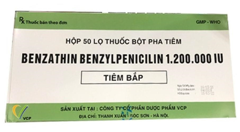 Benzathin benzylpenicilin 1.200.000 IU tiêm bắp VCP (H/50 lọ)
