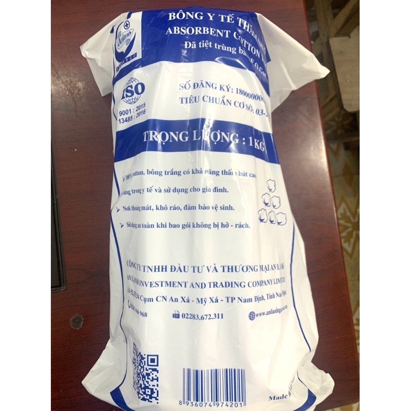 [T07698] Bông y tế thấm nước 1kg An Lành(Bịch/1kg) date 12/2026
