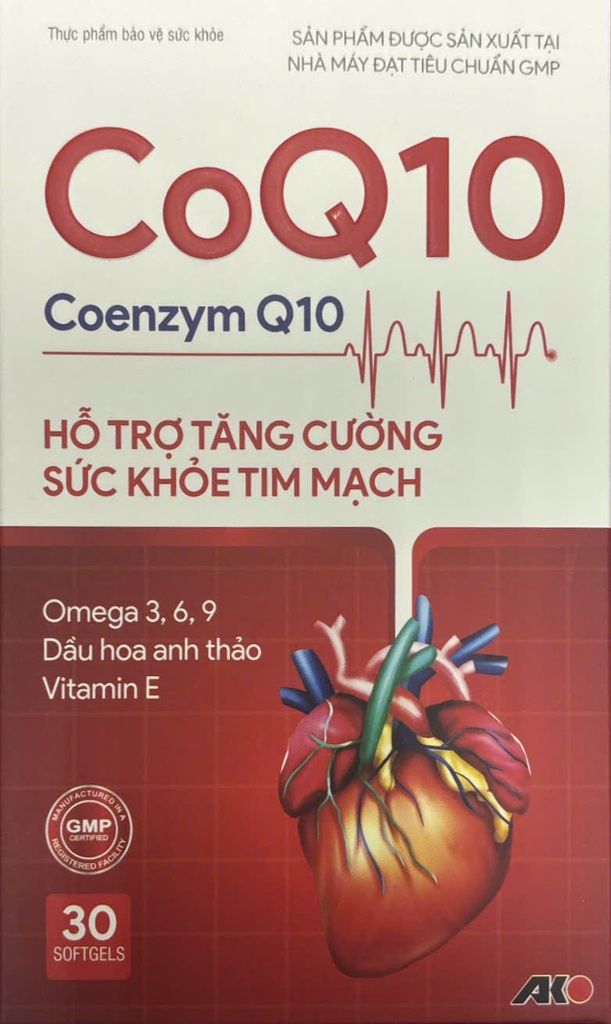 [T08540] Coenzym Q10 hỗ trợ tăng cường sức khỏe tim mạch Akopha Pháp (H/30v)