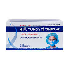 [T14007] Khẩu trang y tế Tanaphar 4 lớp (H/50 chiếc) - xanh