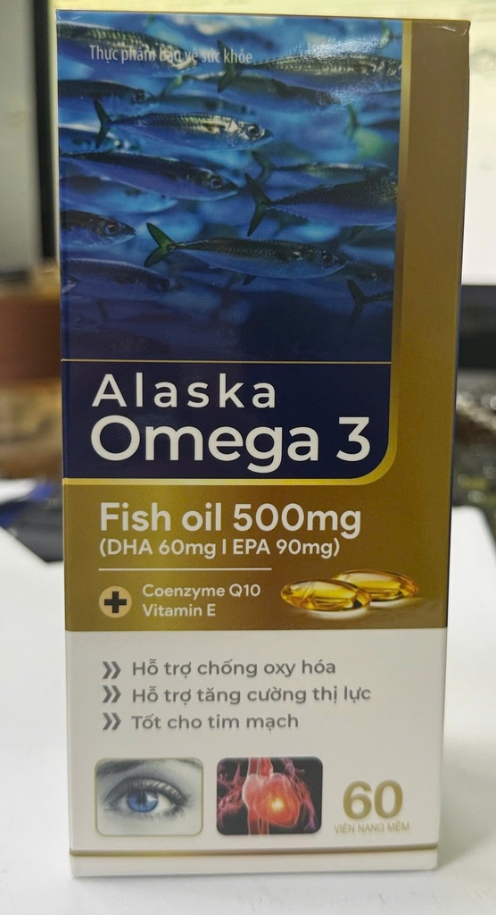 [T14673] Alaska Omega 3 Fish oil 500mg Akopha (Lọ/60v)( vàng xanh )