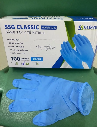 [T14709] Găng tay cao su y tế M Classic size M không bột SSGlove (H/100c) MÀU XANH 