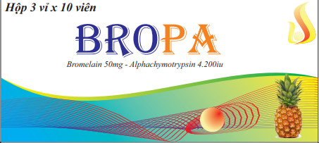 [T05260] Bropa Bromelain 50mg Alphachymotrypsin 4200IU Vân Tiên (H/30v) date 12/2026